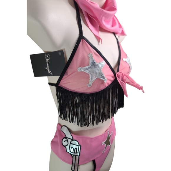 Sexy Sheriff Pink and Black Fringe Cowgirl Adult fun Cosplay Party Costume O/S - Picture 2 of 10